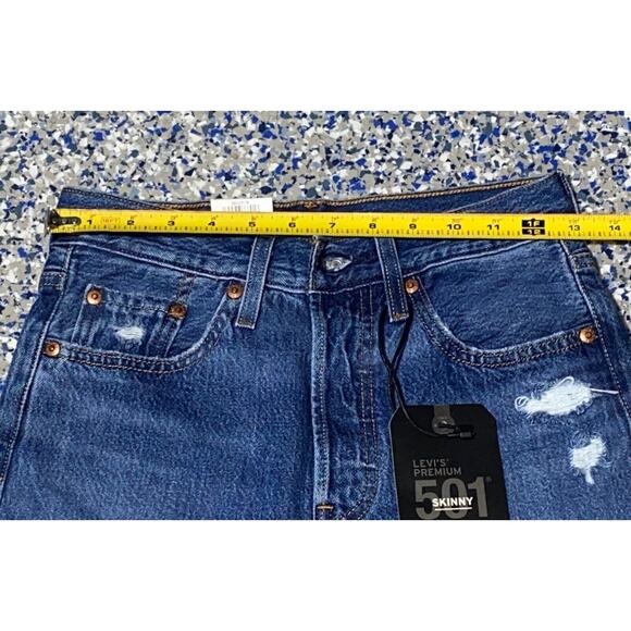 Levi's 501 Button Fly Skinny High Rise Jeans Women's Size 24 x 28 Distressed NEW - Picture 9 of 13